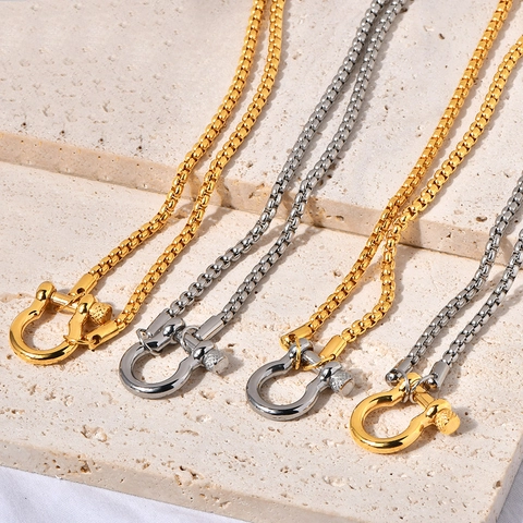 Collana Grillo Con Fibbia A Ferro Di Cavallo In Acciaio Inossidabile Placcato Oro 18K Catena Geometrica Industriale Per Donne Uomini