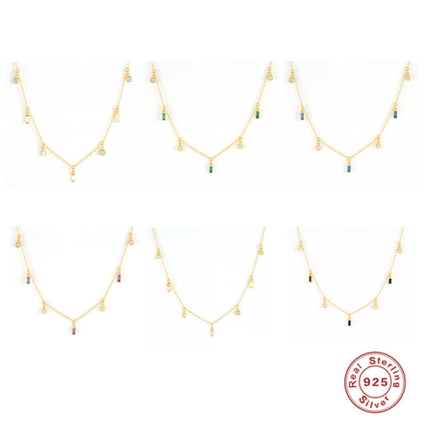 Collier En Argent Sterling 925 Pendentif Rectangle En Zircone Bijoux De Mode Minimalistes Élégants Géométriques Pour Femmes