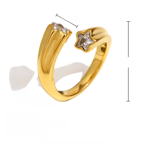 Anello Stella Aperto Regolabile Acciaio Inossidabile Placcato Oro 18K Zircone Pentagramma Gioielli Di Moda