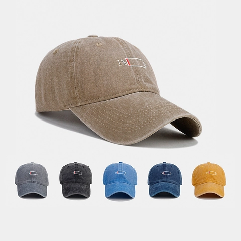 Cappello Da Baseball In Cotone Lavato Retro Distressed 1 Per Cento Ricamo Batteria Scarica Regolabile
