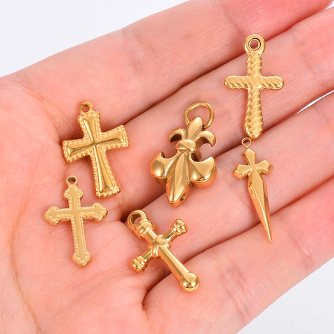 Ciondoli A Croce In Acciaio Inossidabile Placcato Oro Produzione Di Gioielli DIY Gotico Retrò Religioso Charms Accessori
