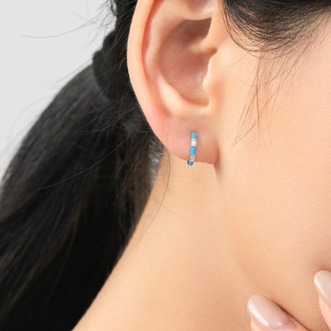 925 Sterling Silver Orange Enamel Zirconia Inlaid Hoop Earrings For Women Korean Ins Style Geometric Ear Buckle Jewelry
