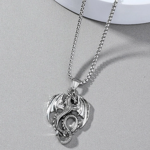 Retro Draak Hanger Ketting Titanium Staal En Legering Ketting Punk Hip Hop Streetwear Sieraden Voor Mannen Jongens Stoer Cadeau