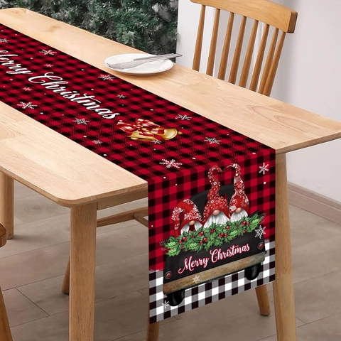 Christmas Table Runner Red Black Buffalo Plaid Gnome Truck Polyester Party Dining Table Decoration Merry Christmas Pattern