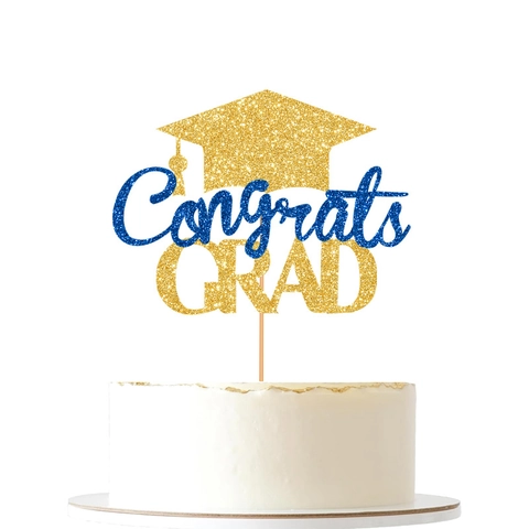 Graduation Cake Topper Glitter Cardstock Congrats Grad Doctor Hat Dessert Pick For Party Decoration Celebration