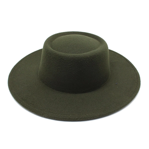 Vintage Wide Brim Woolen Felt Fedora Hat Solid Color Minimalist Elegant Pork Pie Jazz Cap For Women Autumn Winter