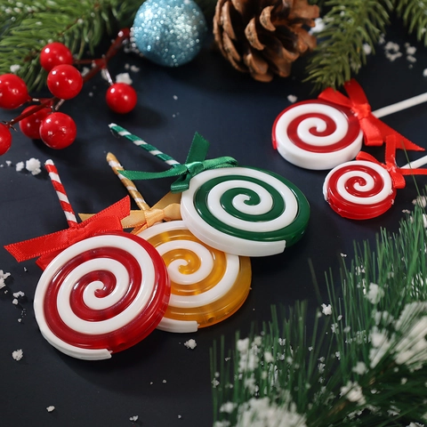 Christmas Swirl Lollipop Decorations Plastic Colorful Hanging Candy Ornaments With Bow For Holiday Party Tree Decor