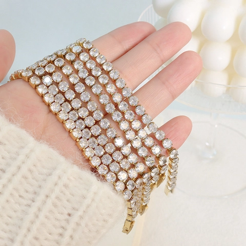 Luxe Tennis Armband Titanium Staal 18K Verguld Fonkelende Ronde Zirkoon Inleg Sieraden Voor Vrouwen Mode