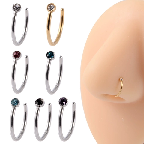 Minimalistische C-Vormige Roestvrijstalen Neusring Stud Met Gekleurde Ingelegde Strass Body Piercing Sieraden Voor Dames Heren