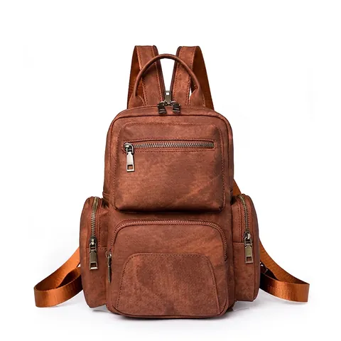 Vintage Dames Rugzak Meerdere Zakken PU Leer Denim Textuur Multifunctionele Schoudertas Casual Reizen School Mode
