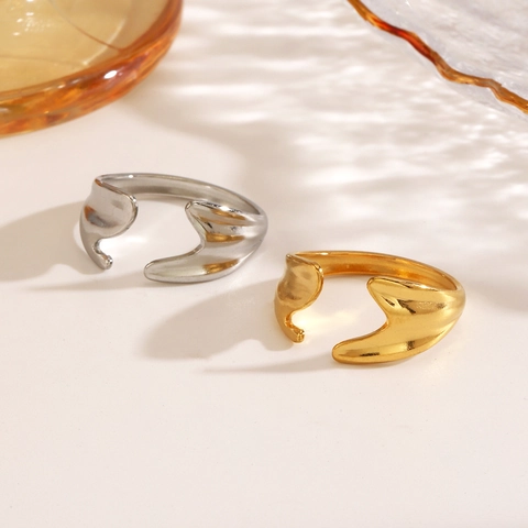 Anillo Abierto Geométrico De Acero Inoxidable Con Onda Irregular Ajustable Moda Minimalista Joyería Hip Hop Para Mujer