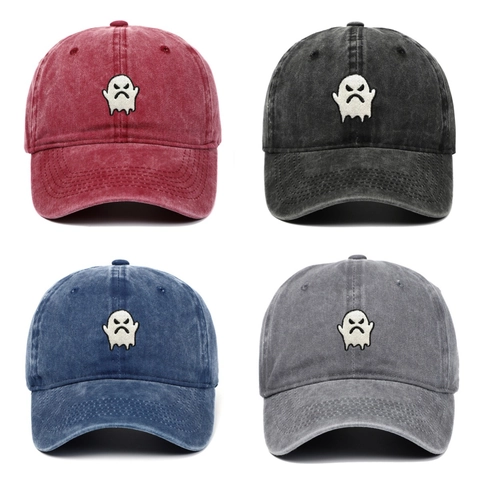 Casquette De Baseball Avec Broderie Fantôme Coton Lavé Ajustable Chapeau De Soleil Extérieur Style Décontracté Pour Hommes Femmes