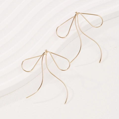 Französisch Minimalistisch Kupfer Schleife Ohrhänger Für Damen Gold Überzogen Band Dangle Ohrringe Mode Schmuck Accessoire