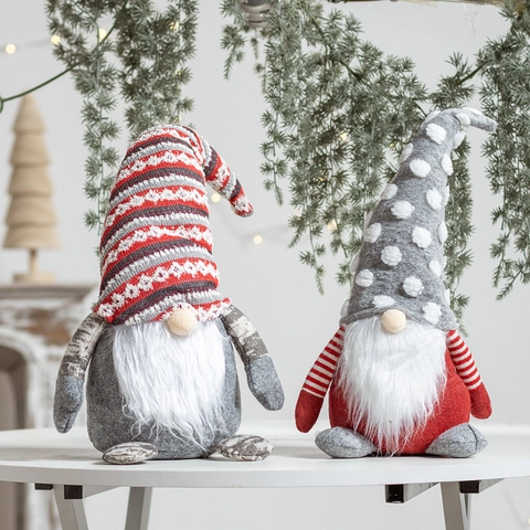 Christmas Gnome Rudolph Plush Doll Knitted Felt Faceless Tomte For Home Holiday Table Decor Long Beard Pointed Hat
