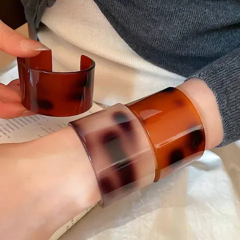 Wide Cuff Bracelet Acetic Acid Resin Tortoiseshell Amber Mottled Open Bangle Retro Vintage Fashion Jewelry For Women