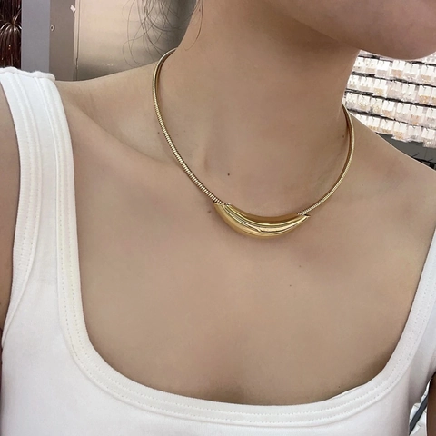 Collana In Acciaio Inossidabile Minimalista Ciondolo Tubo Curvo Catena A Spina Di Pesce Girocollo Per Donna Gioielli Stile Metallo