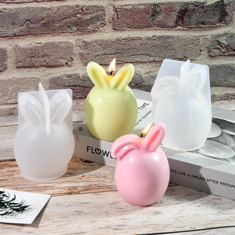Cute Easter Bunny Egg Silicone Mold DIY Scented Candle Plaster Ornament Crafting Tool Upright And Floppy Ear Bunny