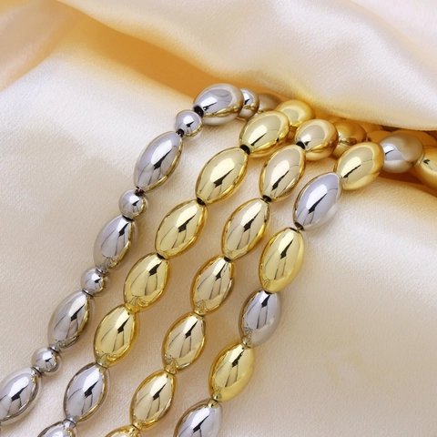 Minimalistische Halskette Aus 18 Karat Vergoldetem Kupfer Ovalen Olivenperlen Hochglanzpoliert Für Damen
