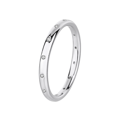 925 Sterling Silver Minimalist Ring For Women White Gold Plated Pave Rhinestone Finger Ring Engagement Wedding Band Valentine Gift