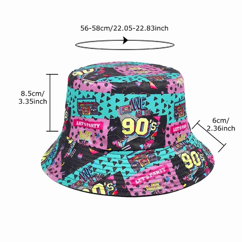Retro Jaren Negentig Omkeerbare Vissershoed Kleurrijke Print Polyester Streetwear Zonbescherming Voor Heren En Dames
