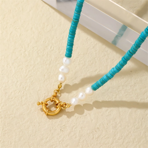 Edelstahl Türkis Künstliche Perle Halskette Unregelmäßige Barock Perlen Hip Hop Vintage Boho Schmuck Für Damen