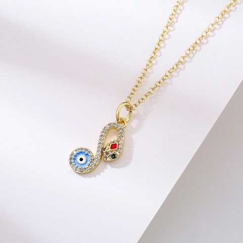 Collana Pendente Serpente Malocchio Vintage Placcato Oro Rame Zircone Smalto Gioielli Geometrici Da Donna
