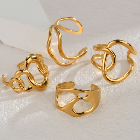 Onregelmatige Geometrische Roestvrijstalen Open Ring Minimalistisch Verstelbaar Verguld Mode-Sieraden Voor Dames