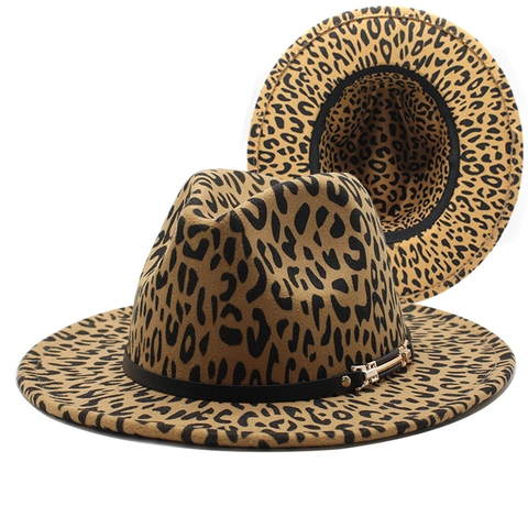 Leopard Muster Fedora Hut Wollfilz Breite Krempe Mit Dekorativem Gürtel Vintage Mode Jazz Stil Für Damen Herren