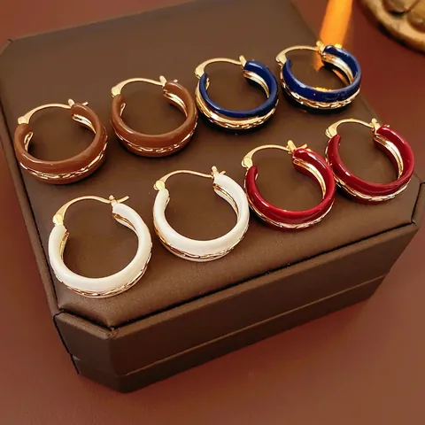 Vintage Geometrische Runde Creolen Für Frauen Kupfer Emaille Retro Stil Schmuck Mit Stahl Ohrringpfosten