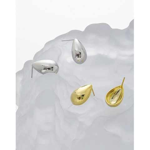 Teardrop Stud Earrings With 925 Sterling Silver Earring Post High Polish Mirror Finish Minimalist Geometric For Women
