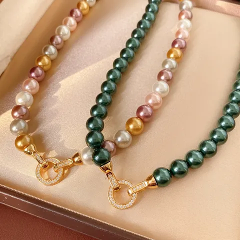 Collar De Perlas Artificiales Vintage Con Cierre Redondo De Zircón De Cobre Cadena De Clavícula Retro De Lujo Francés Para Mujeres