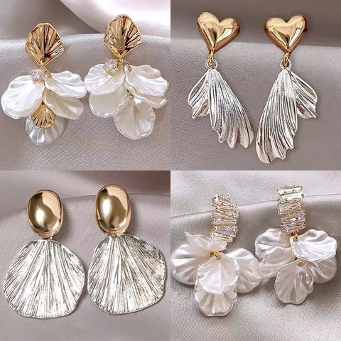 Elegant Flower Heart Shell Tassel Dangle Earrings With 925 Sterling Silver Earring Post French Style Jewelry For Women