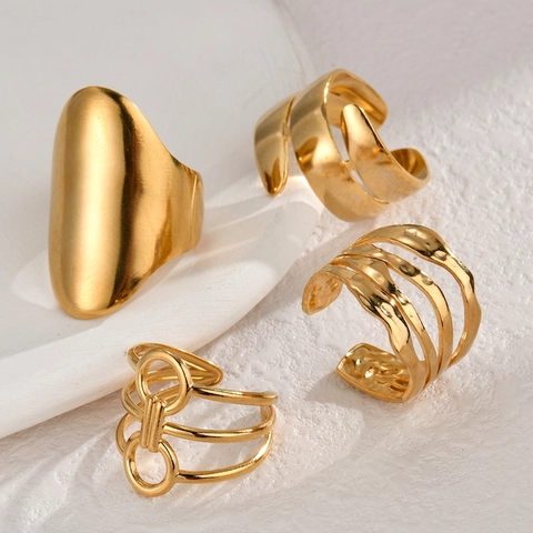 Minimalist Stainless Steel Open Ring For Women Men Irregular Geometric Adjustable Gold Plated Fashion Jewelry Band Ring Gift