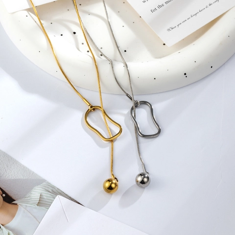 Minimalist Geometric Ball Pendant Necklace Stainless Steel 18K Gold Plated Clavicle Chain For Women Fashion Jewelry