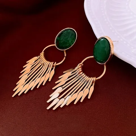 Boucles D'Oreilles À Pampilles Style Cour Vintage Alliage Résine Faux Pierre Verte Avec Tige En Argent Bijoux Baroque