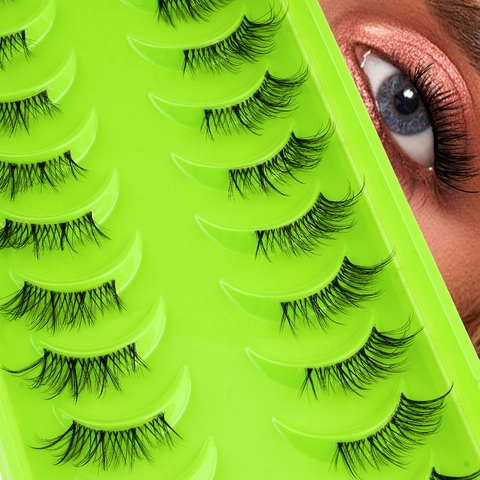 Natural Long Thick False Eyelashes Synthetic Fiber Transparent Stem Handmade Reusable 3D Eye Makeup For Women