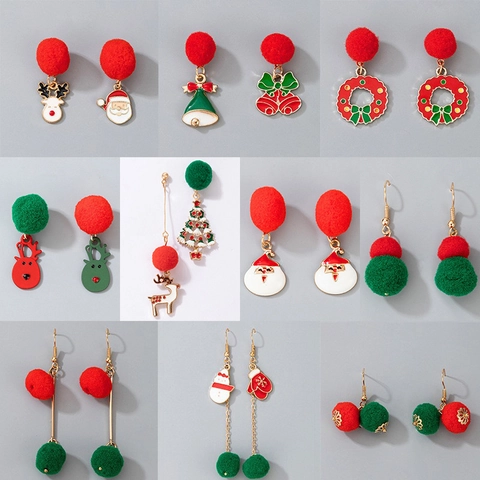 Orecchini Di Natale Lega Smalto Pelliccia Sintetica Pom Poms Babbo Natale Renna Pupazzo Di Neve Campana Corona Gioielli