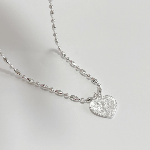 925 Sterling Silber Herz Halskette Schimmernde Mattierte Textur Olivenperlenkette Koreanischer Stil Eleganter Schmuck