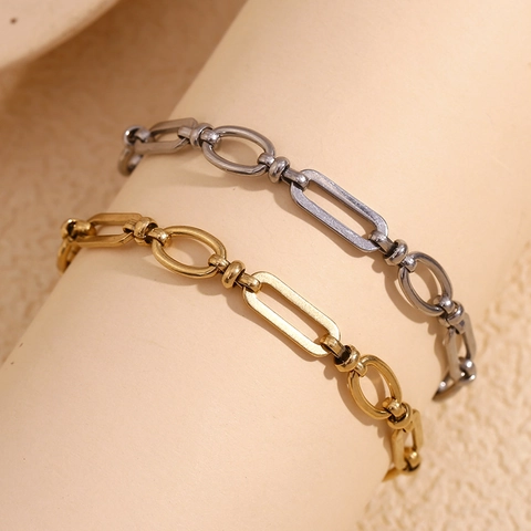 Bracciale A Catena Con Maglie O Geometriche Minimalista In Acciaio Inossidabile Placcato Oro Regolabile Per Donna