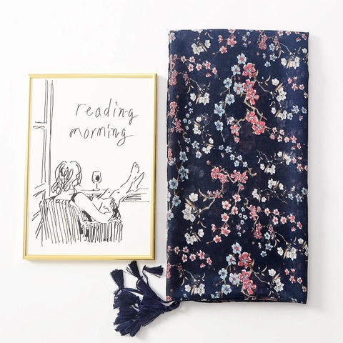 Long Printed Scarf Shawl Lightweight Polyester Voile With Tassels Floral Pattern Sunscreen Wrap Accessory For Women