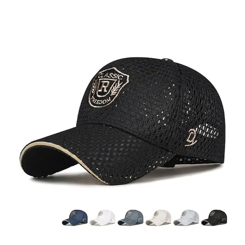 Casquette De Baseball En Maille Été Respirante Polyester Protection Solaire Broderie Écusson Lettre R Chapeau Camionneur Réglable