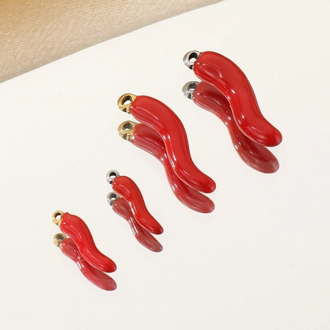 Red Chili Pepper Charms Enamel Stainless Steel DIY Jewelry Making Vegetable Pendants For Necklaces Bracelets Earrings