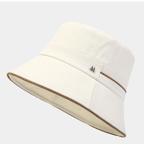 Women Bucket Hat Breathable Polyester Sun Protection Foldable Beach Sunhat With Metal Letter M Decoration Versatile