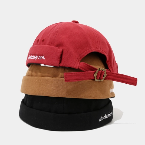 Docker Hat Brimless Beanie 100% Cotton Canvas Letter Embroidery Adjustable Metal Buckle Retro Streetwear Miki Cap