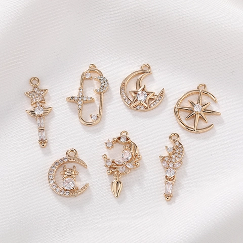Ciondolo Celeste Rame Zircone Luna Stella Forma Cuore DIY Fabbricazione Di Gioielli Accessorio Tendenza Placcato Oro