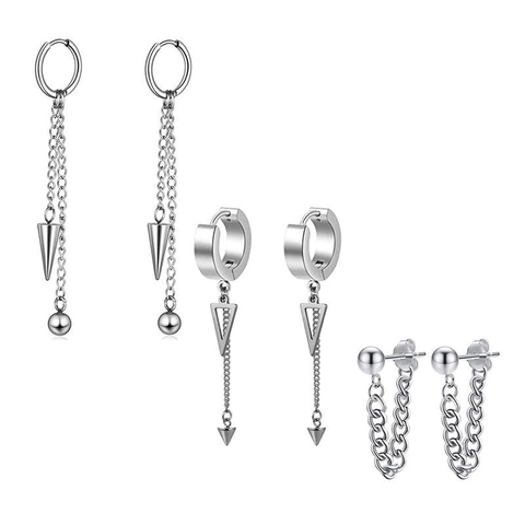 Stainless Steel Earrings For Men Women Black Silver Punk Gothic Cross Feather Dagger Dangle Stud Hoop Jewelry