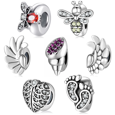 925 Sterling Silver Beads Insect Bee Butterfly Wings Footprint Spacer Charms With Cubic Zirconia For Bracelet Making