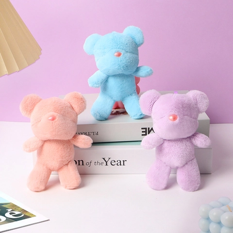 Cute Plush Teddy Bear Keychain Candy Color Soft Stuffed Animal Bag Pendant Backpack Decoration Gift For Girls Kawaii