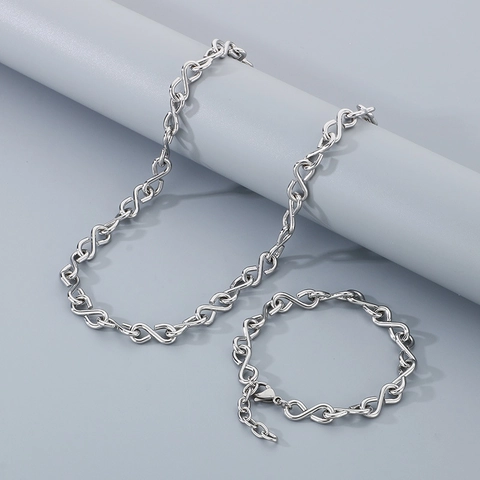 Collana E Bracciale Con Simbolo Dell'Infinito In Acciaio Inossidabile Gioielli A Catena Lucida Per Uomo Donna