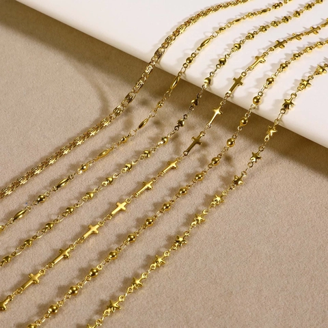 Collar De Acero Inoxidable Chapado En Oro Para Mujeres Simple Cruz Corazón Estrella Eslabones Joyería Accesorio Minimalista
